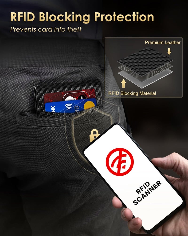 QLD 2026 Wallet for Men - RFID Blocking [Functional & Practical] Bifold Slim Minimalist Credit Card Holder Pop Up Wallet Metal Case with Cash Slot, Front Pocket with ID Window, Gift Boxed (Carbon Fiber) - Image 4